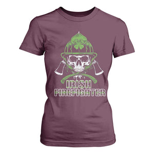 Irish Firefighter T Shirt For Women Shamrock Skull Man Of Fire TS09 Maroon Print Your Wear