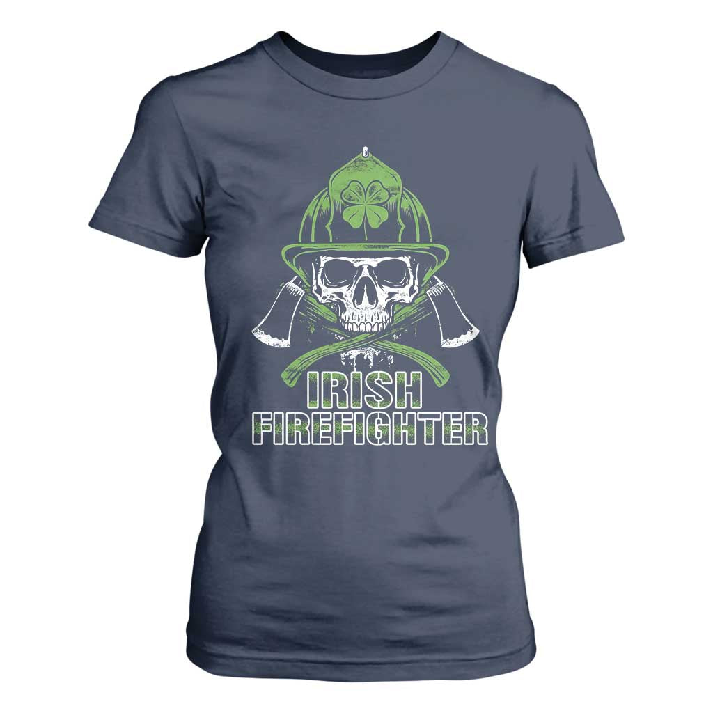 Irish Firefighter T Shirt For Women Shamrock Skull Man Of Fire TS09 Navy Print Your Wear