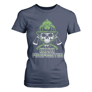 Irish Firefighter T Shirt For Women Shamrock Skull Man Of Fire TS09 Navy Print Your Wear