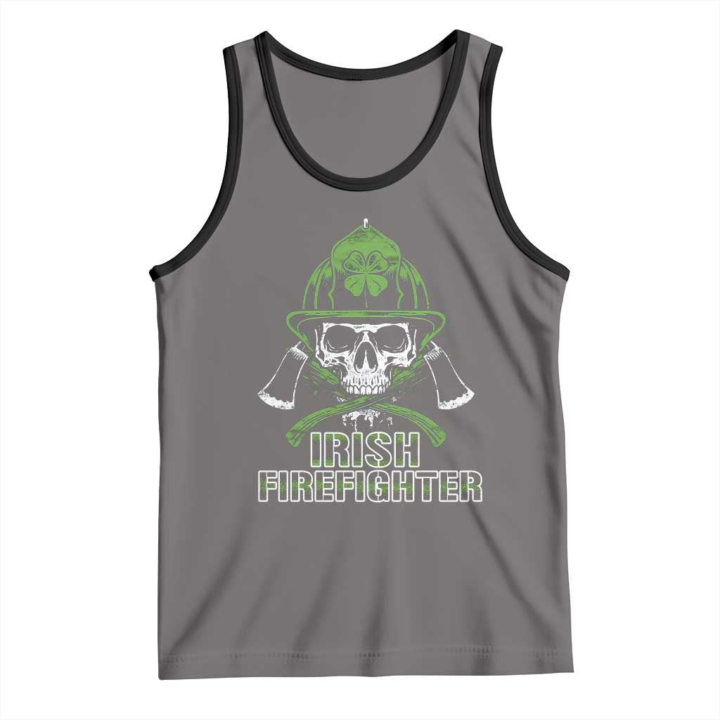 Irish Firefighter Tank Top Shamrock Skull Man Of Fire TS09 Deep Heather Black Print Your Wear