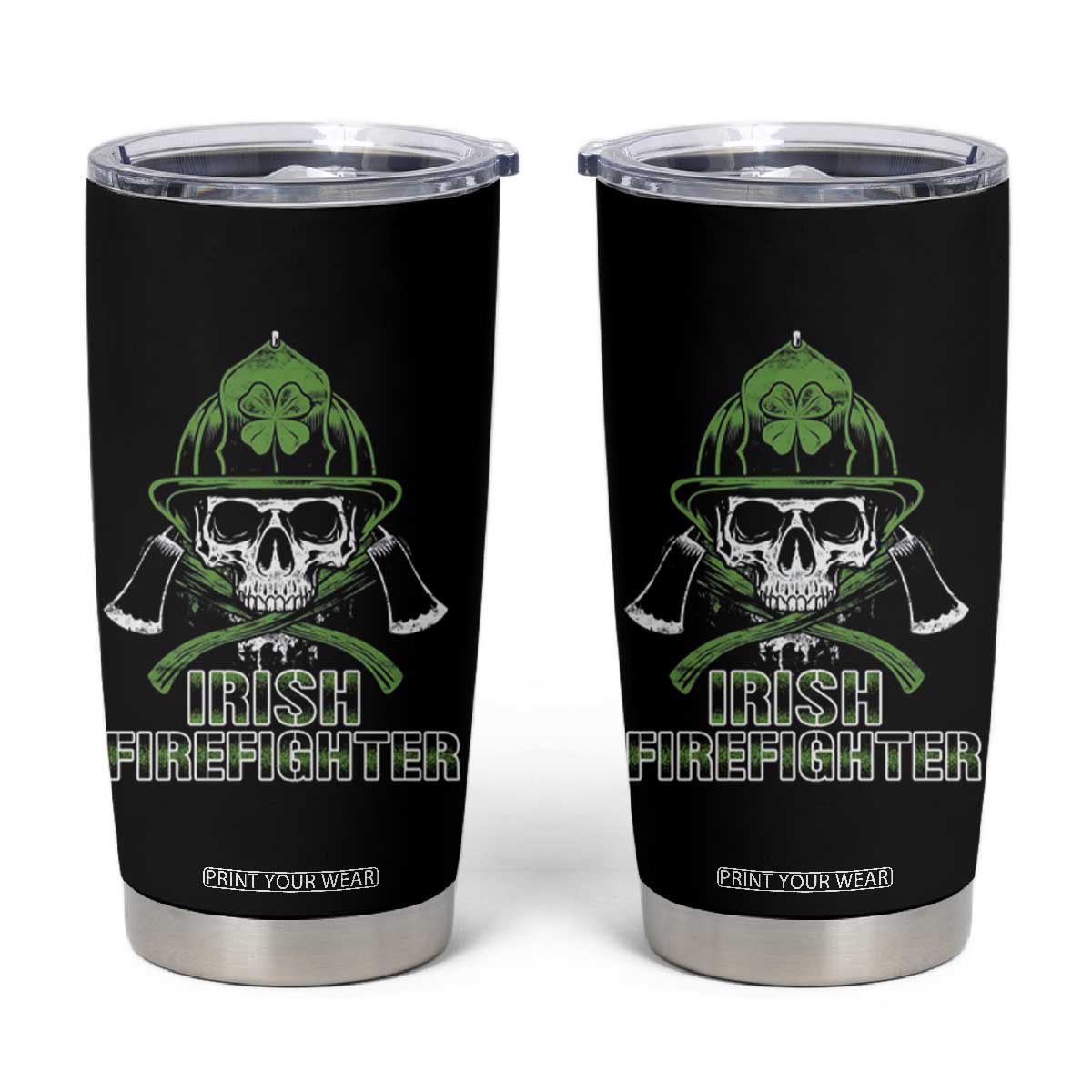 Irish Firefighter Tumbler Cup Shamrock Skull Man Of Fire TS09 Black Print Your Wear