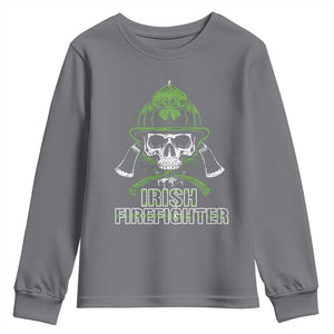 Irish Firefighter Youth Sweatshirt Shamrock Skull Man Of Fire TS09 Charcoal Print Your Wear