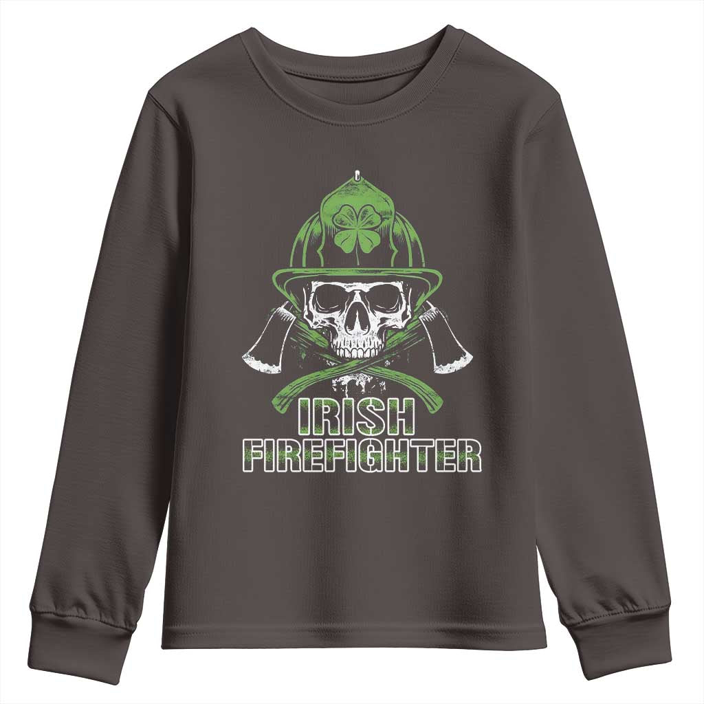 Irish Firefighter Youth Sweatshirt Shamrock Skull Man Of Fire TS09 Dark Chocolate Print Your Wear