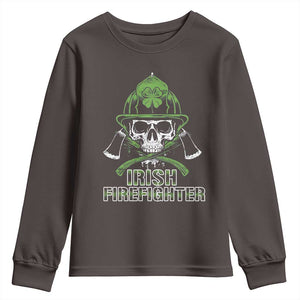 Irish Firefighter Youth Sweatshirt Shamrock Skull Man Of Fire TS09 Dark Chocolate Print Your Wear