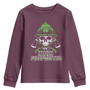 Irish Firefighter Youth Sweatshirt Shamrock Skull Man Of Fire TS09 Maroon Print Your Wear