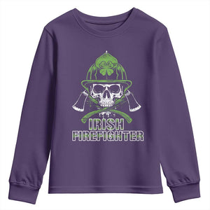 Irish Firefighter Youth Sweatshirt Shamrock Skull Man Of Fire TS09 Purple Print Your Wear