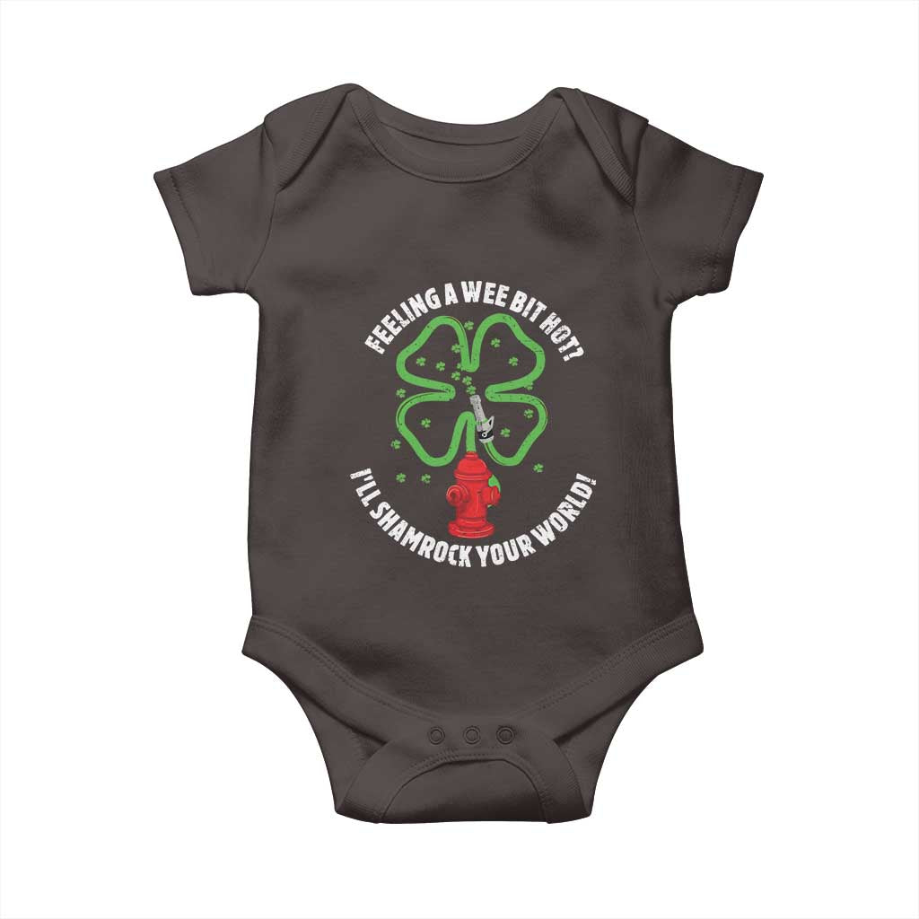 Funny Irish Firefighter Baby Onesie Feeling A Wee Bit Hot I'll Shamrock Your World TS09 Dark Chocolate Print Your Wear