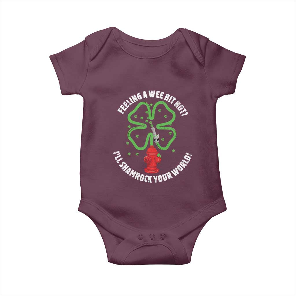 Funny Irish Firefighter Baby Onesie Feeling A Wee Bit Hot I'll Shamrock Your World TS09 Maroon Print Your Wear