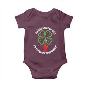 Funny Irish Firefighter Baby Onesie Feeling A Wee Bit Hot I'll Shamrock Your World TS09 Maroon Print Your Wear