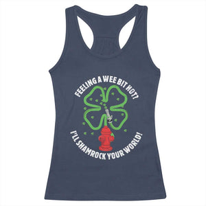 Funny Irish Firefighter Racerback Tank Top Feeling A Wee Bit Hot I'll Shamrock Your World TS09 Navy Print Your Wear