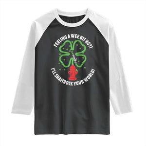 Funny Irish Firefighter Raglan Shirt Feeling A Wee Bit Hot I'll Shamrock Your World TS09 Black White Print Your Wear