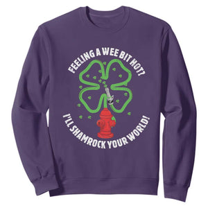 Funny Irish Firefighter Sweatshirt Feeling A Wee Bit Hot I'll Shamrock Your World TS09 Purple Print Your Wear