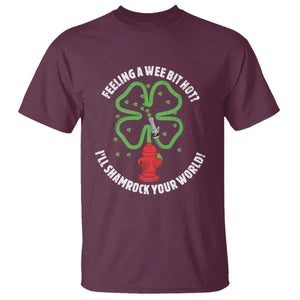 Funny Irish Firefighter T Shirt Feeling A Wee Bit Hot I'll Shamrock Your World TS09 Maroon Print Your Wear