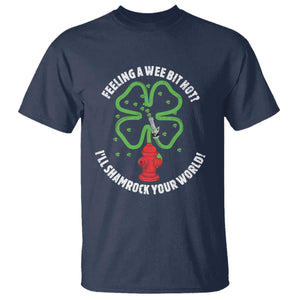 Funny Irish Firefighter T Shirt Feeling A Wee Bit Hot I'll Shamrock Your World TS09 Navy Print Your Wear