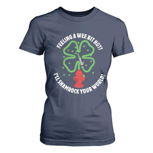 Funny Irish Firefighter T Shirt For Women Feeling A Wee Bit Hot I'll Shamrock Your World TS09 Navy Print Your Wear