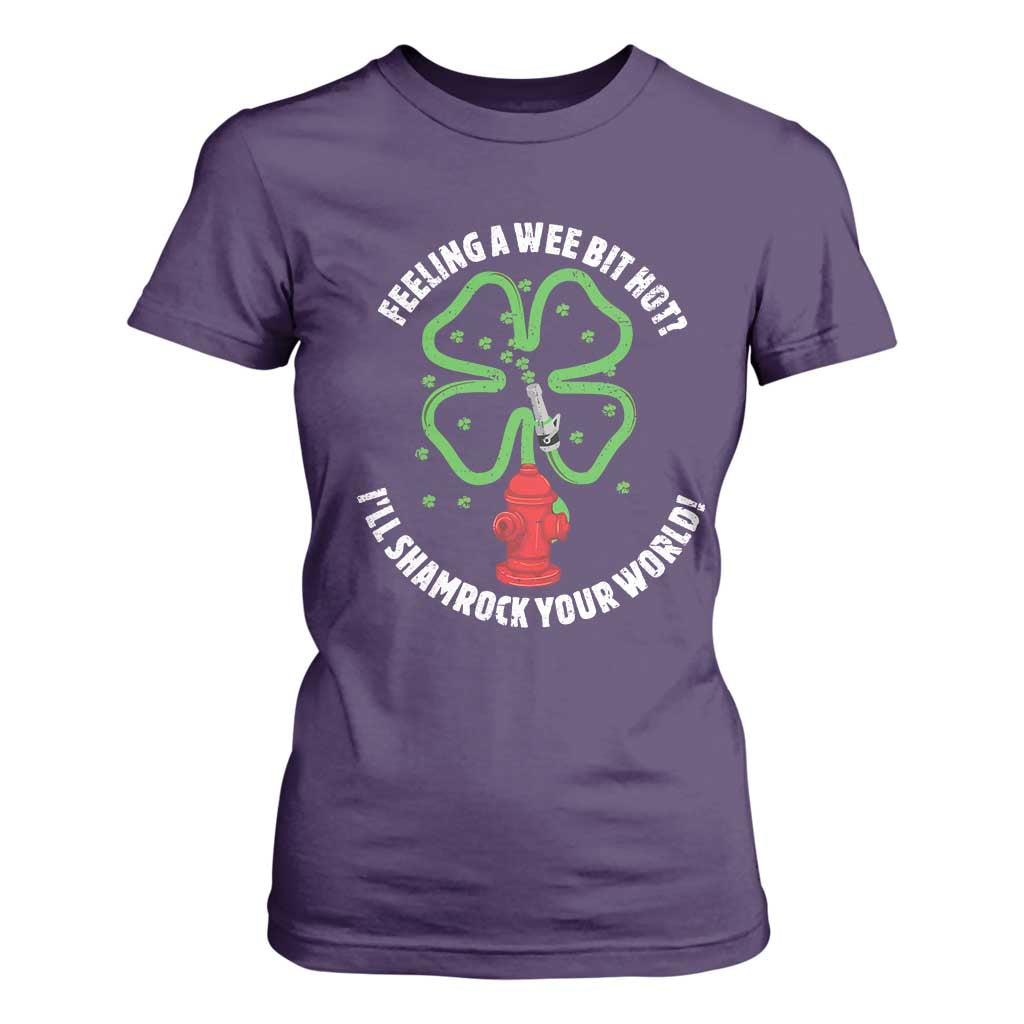 Funny Irish Firefighter T Shirt For Women Feeling A Wee Bit Hot I'll Shamrock Your World TS09 Purple Print Your Wear