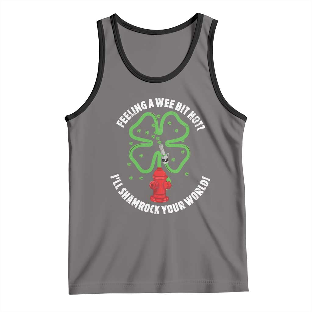 Funny Irish Firefighter Tank Top Feeling A Wee Bit Hot I'll Shamrock Your World TS09 Deep Heather Black Print Your Wear