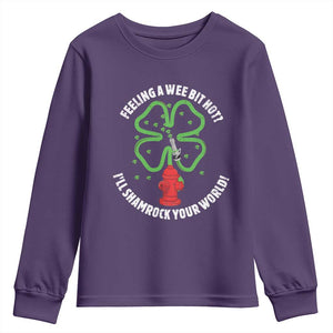 Funny Irish Firefighter Youth Sweatshirt Feeling A Wee Bit Hot I'll Shamrock Your World TS09 Purple Print Your Wear
