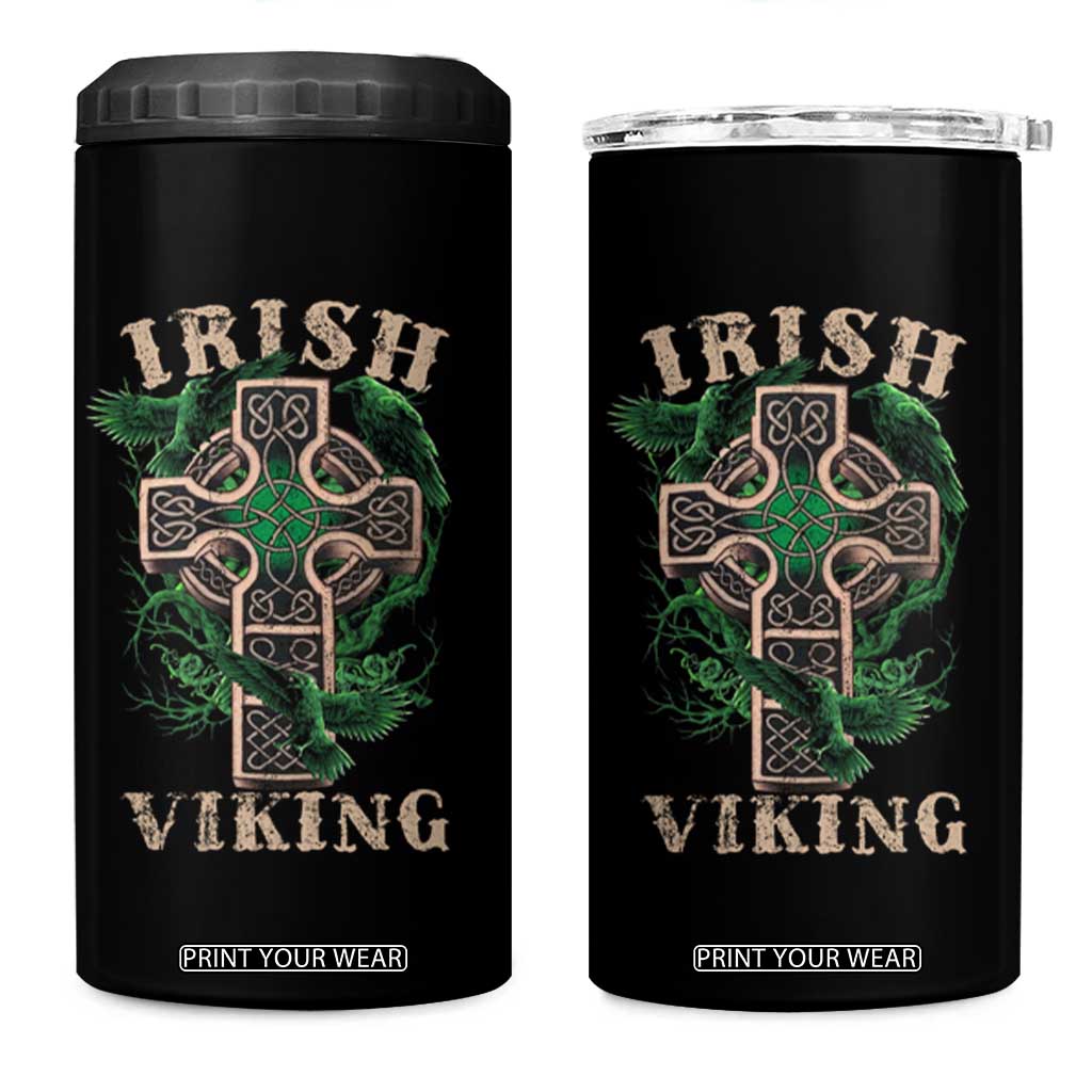 Irish Viking 4 in 1 Can Cooler Tumbler Celtic Cross Odin's Raven TS09 One Size: 16 oz Black Print Your Wear