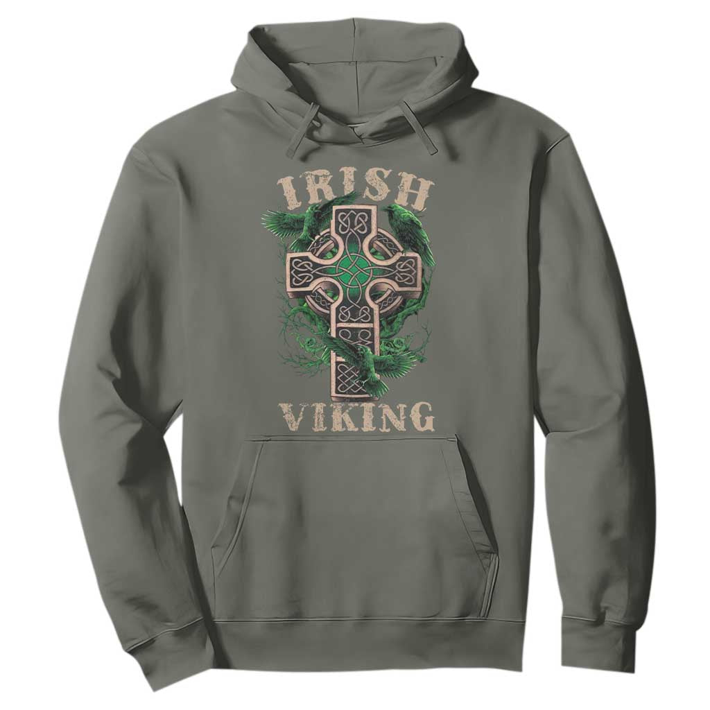 Irish Viking Hoodie Celtic Cross Odin's Raven TS09 Military Green Print Your Wear