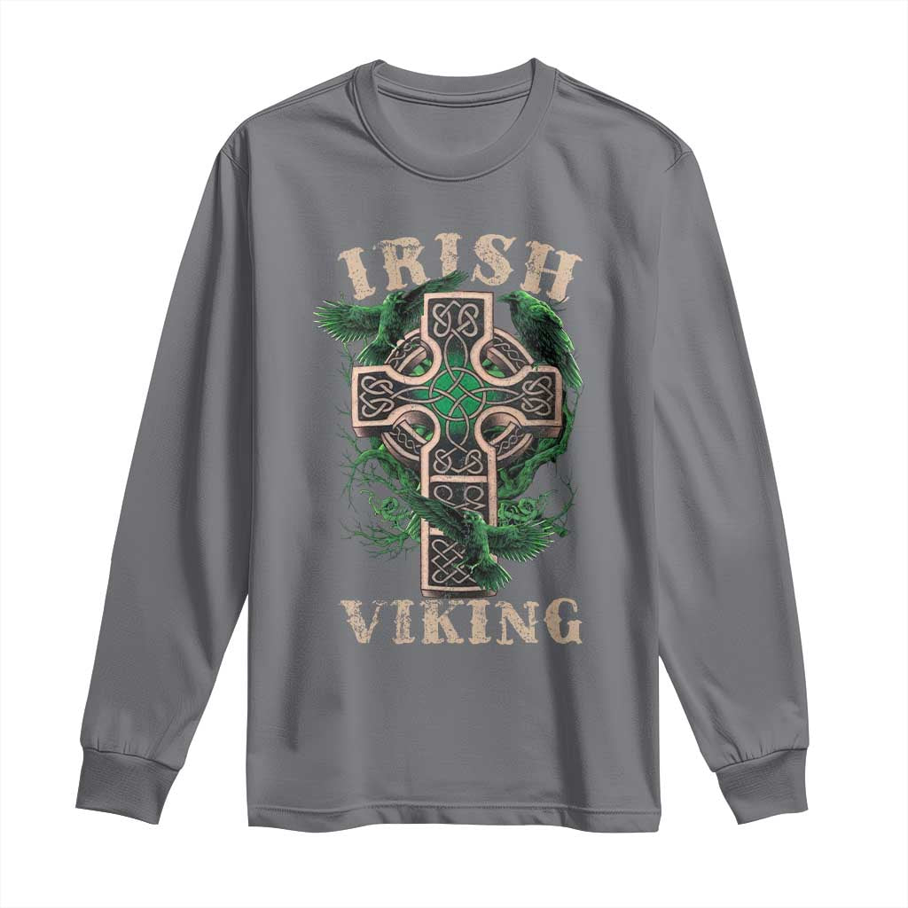 Irish Viking Long Sleeve Shirt Celtic Cross Odin's Raven TS09 Charcoal Print Your Wear