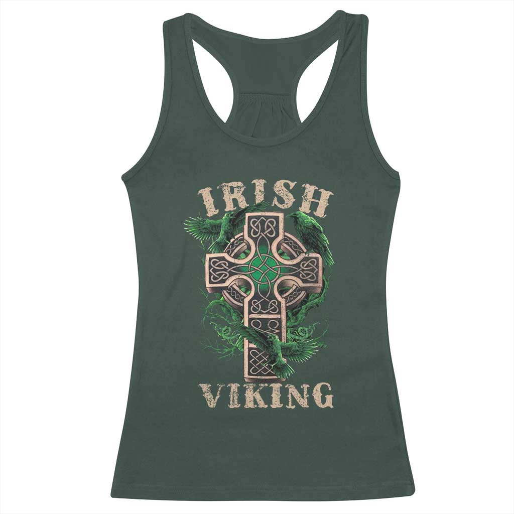 Irish Viking Racerback Tank Top Celtic Cross Odin's Raven TS09 Dark Forest Green Print Your Wear