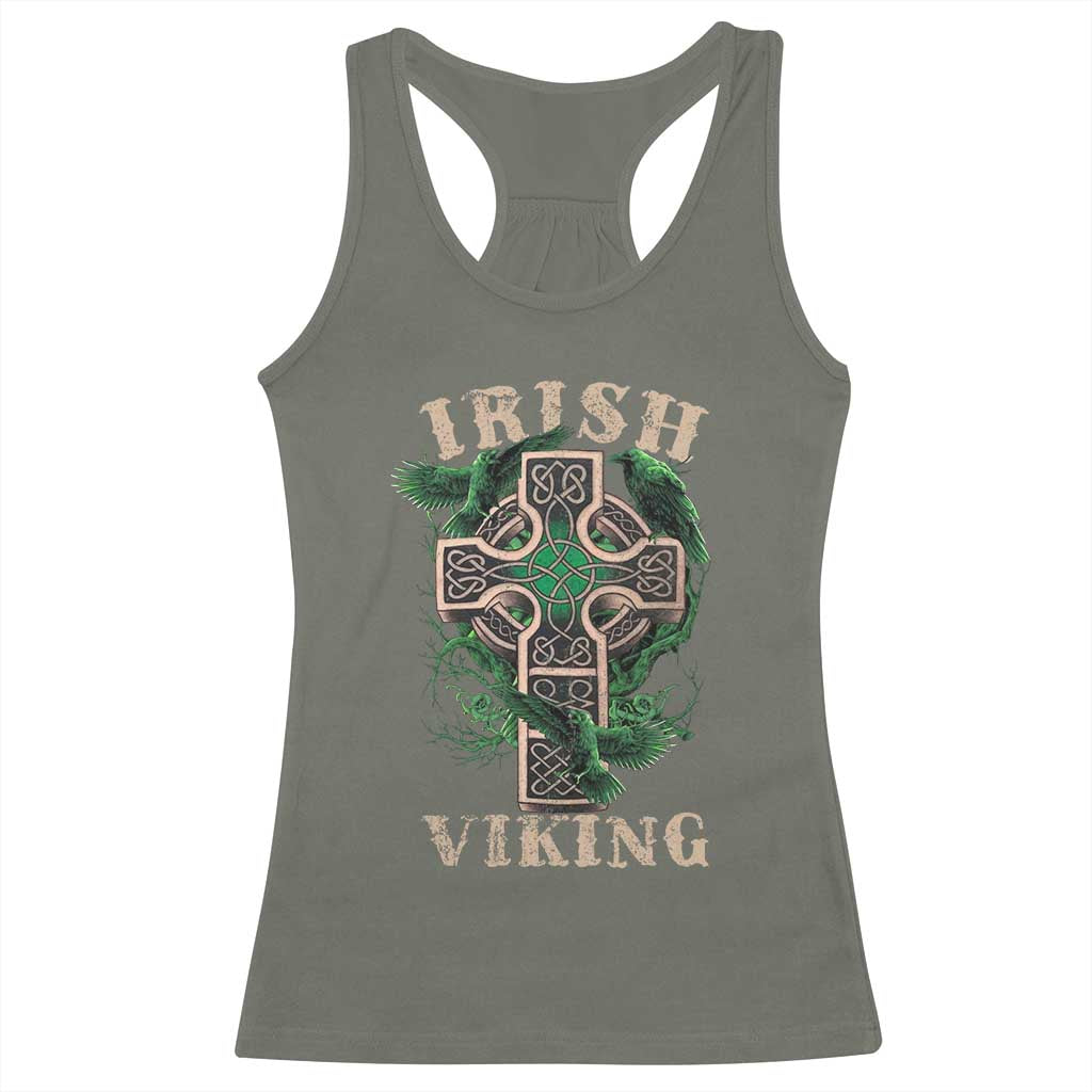 Irish Viking Racerback Tank Top Celtic Cross Odin's Raven TS09 Military Green Print Your Wear