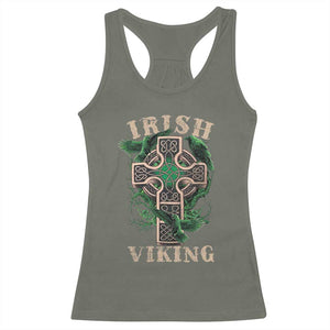 Irish Viking Racerback Tank Top Celtic Cross Odin's Raven TS09 Military Green Print Your Wear