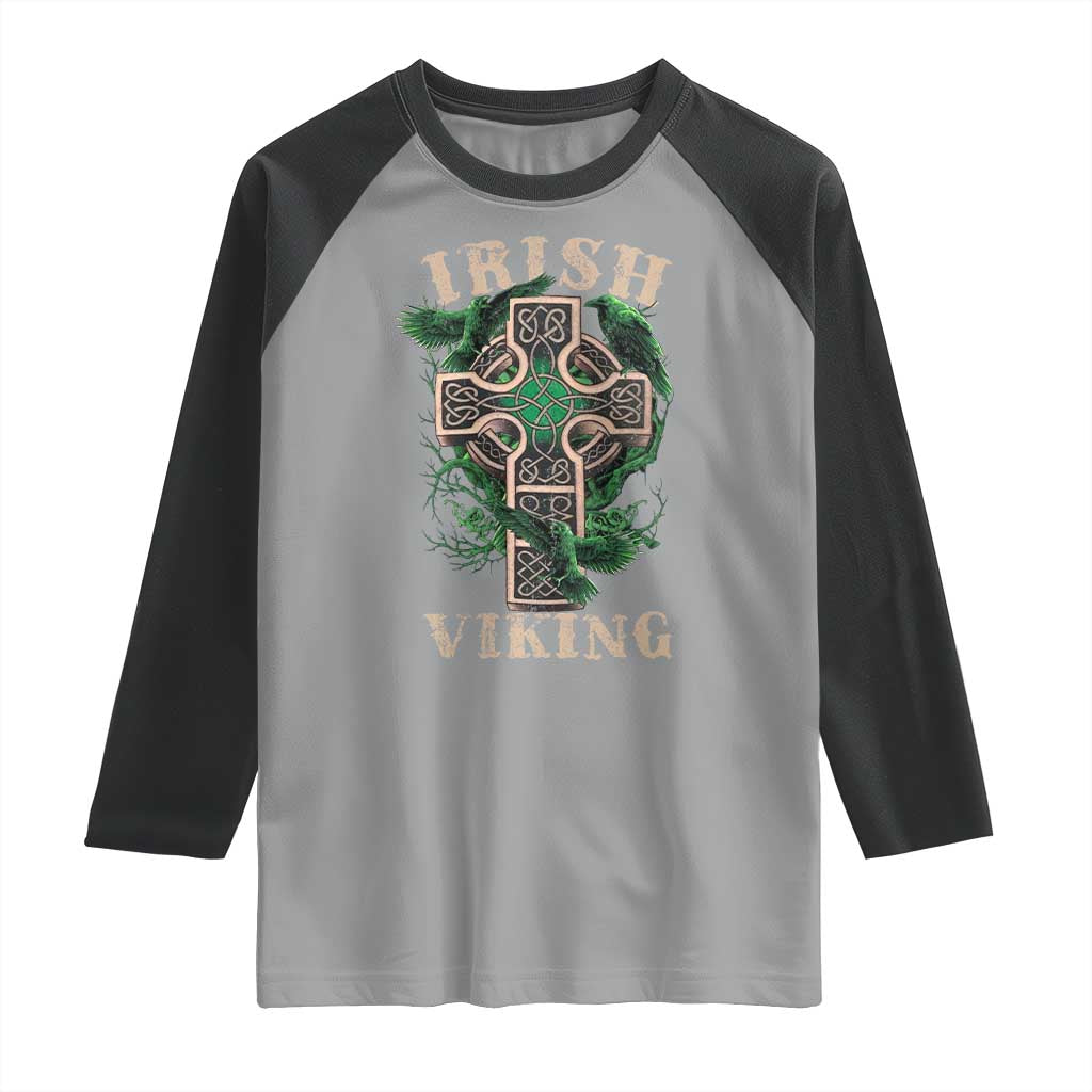 Irish Viking Raglan Shirt Celtic Cross Odin's Raven TS09 Sport Gray Black Print Your Wear