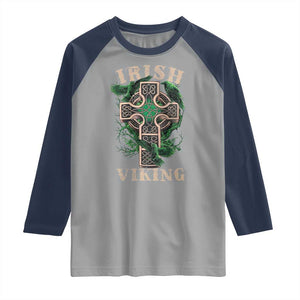 Irish Viking Raglan Shirt Celtic Cross Odin's Raven TS09 Sport Gray Navy Print Your Wear