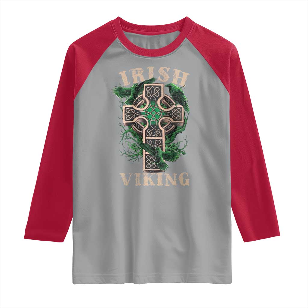 Irish Viking Raglan Shirt Celtic Cross Odin's Raven TS09 Sport Gray Red Print Your Wear