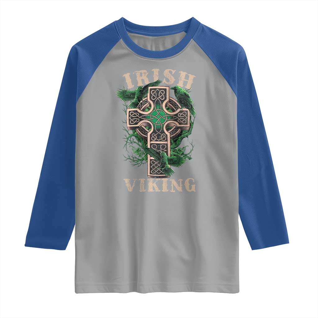 Irish Viking Raglan Shirt Celtic Cross Odin's Raven TS09 Sport Gray Royal Print Your Wear