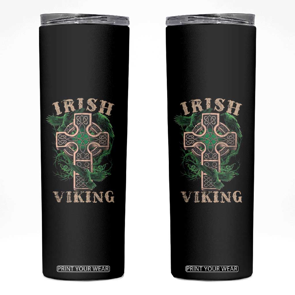 Irish Viking Skinny Tumbler Celtic Cross Odin's Raven TS09 Black Print Your Wear