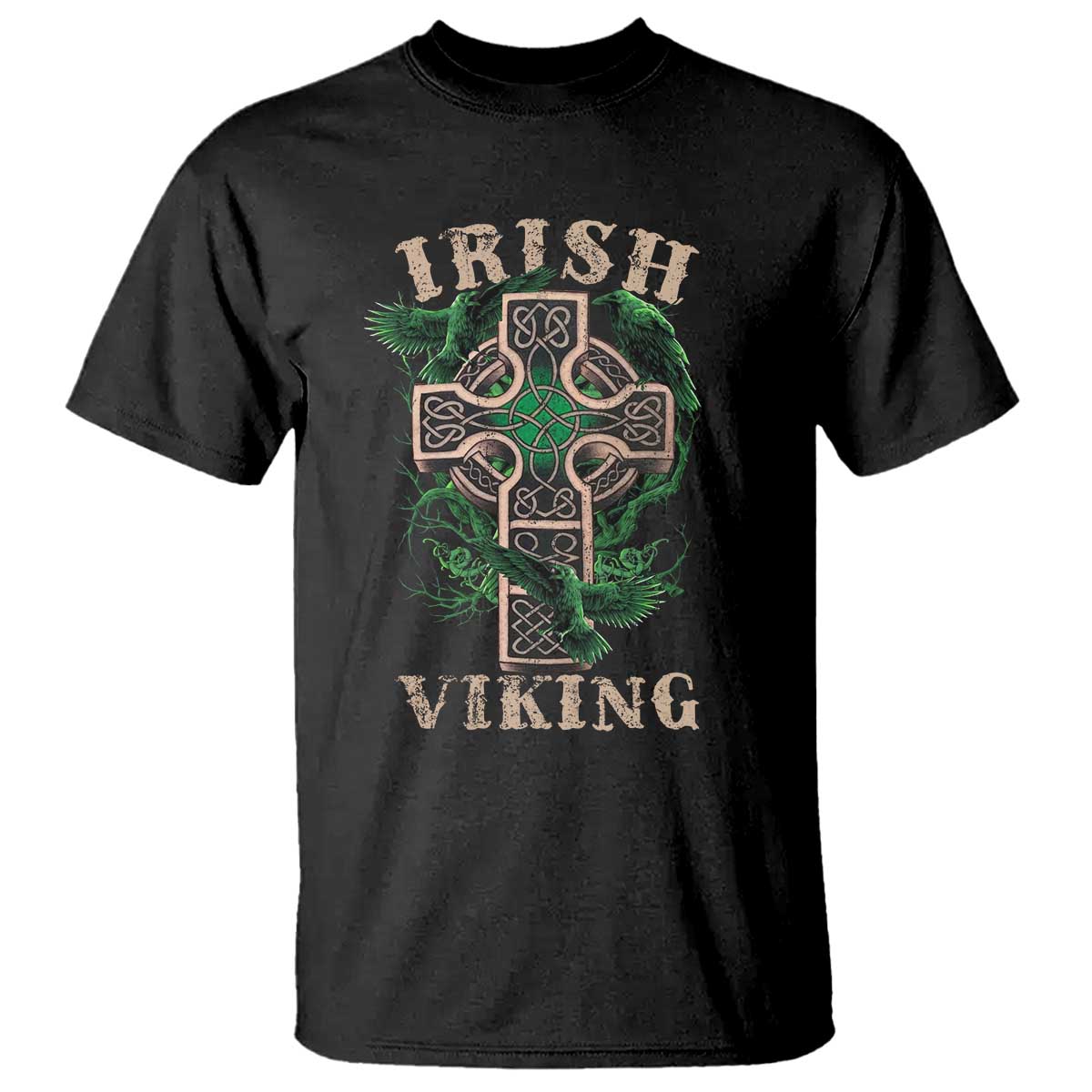 Irish Viking T Shirt Celtic Cross Odin's Raven TS09 Black Print Your Wear