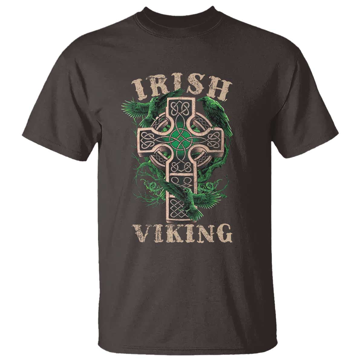 Irish Viking T Shirt Celtic Cross Odin's Raven TS09 Dark Chocolate Print Your Wear