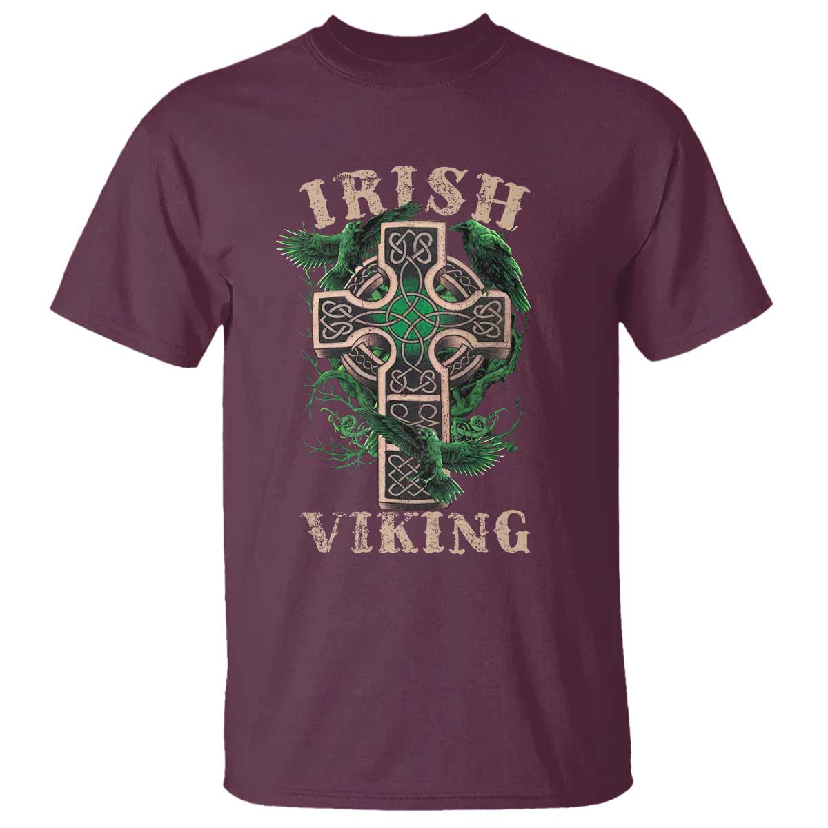 Irish Viking T Shirt Celtic Cross Odin's Raven TS09 Maroon Print Your Wear