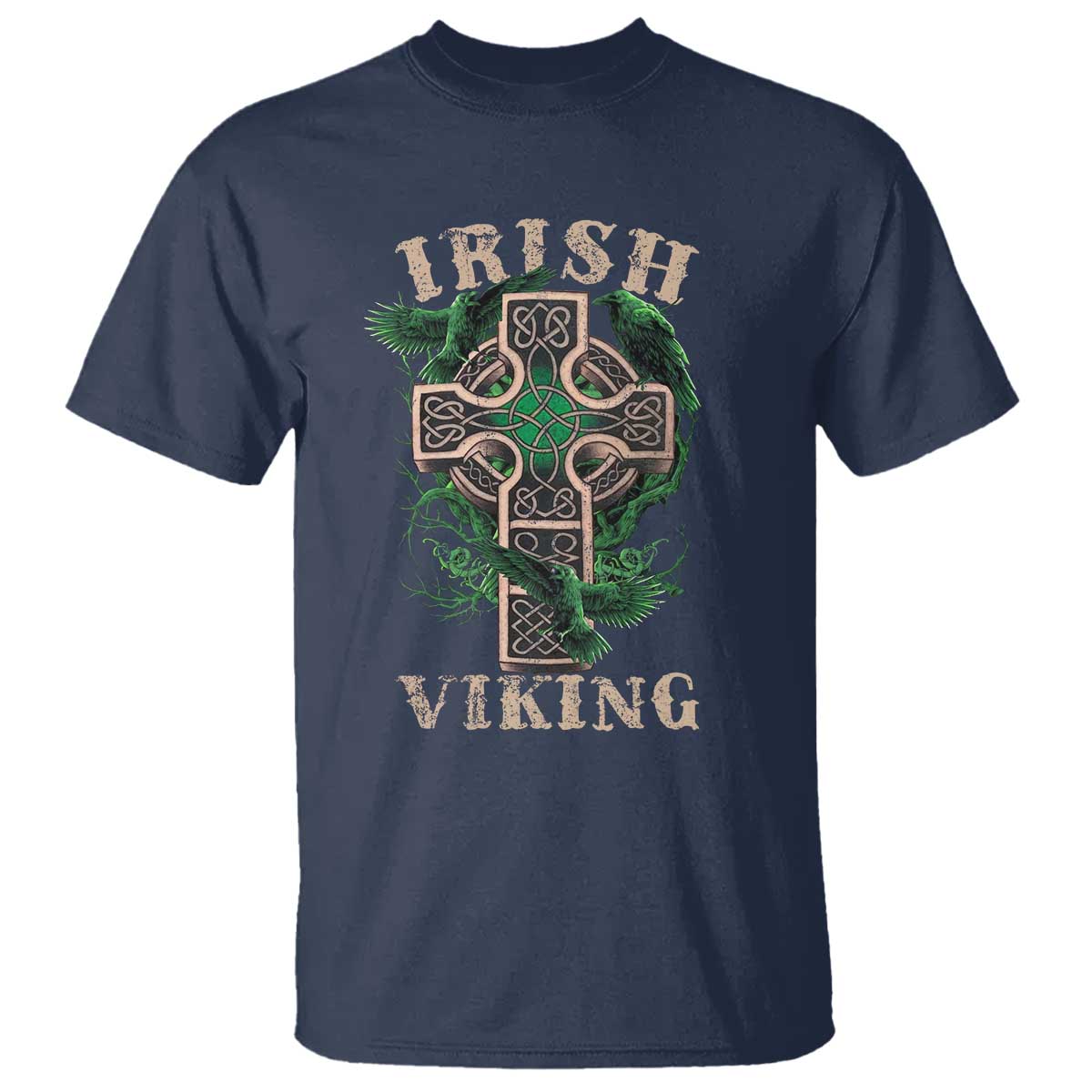 Irish Viking T Shirt Celtic Cross Odin's Raven TS09 Navy Print Your Wear