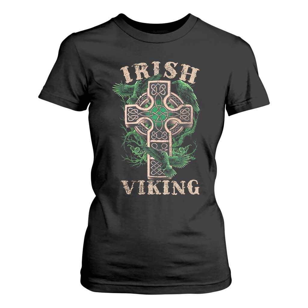 Irish Viking T Shirt For Women Celtic Cross Odin's Raven TS09 Black Print Your Wear