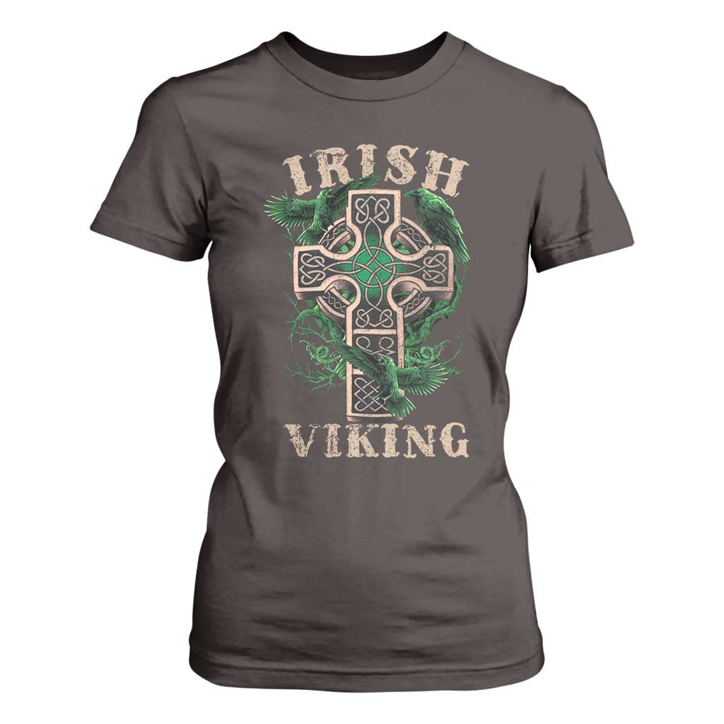 Irish Viking T Shirt For Women Celtic Cross Odin's Raven TS09 Dark Chocolate Print Your Wear
