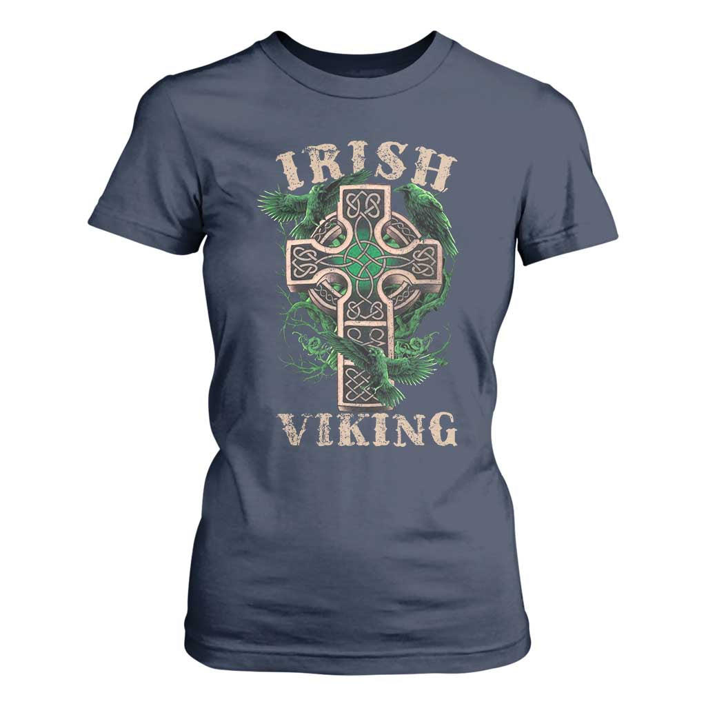 Irish Viking T Shirt For Women Celtic Cross Odin's Raven TS09 Navy Print Your Wear