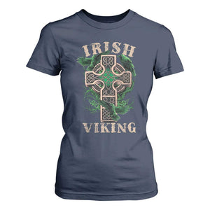 Irish Viking T Shirt For Women Celtic Cross Odin's Raven TS09 Navy Print Your Wear