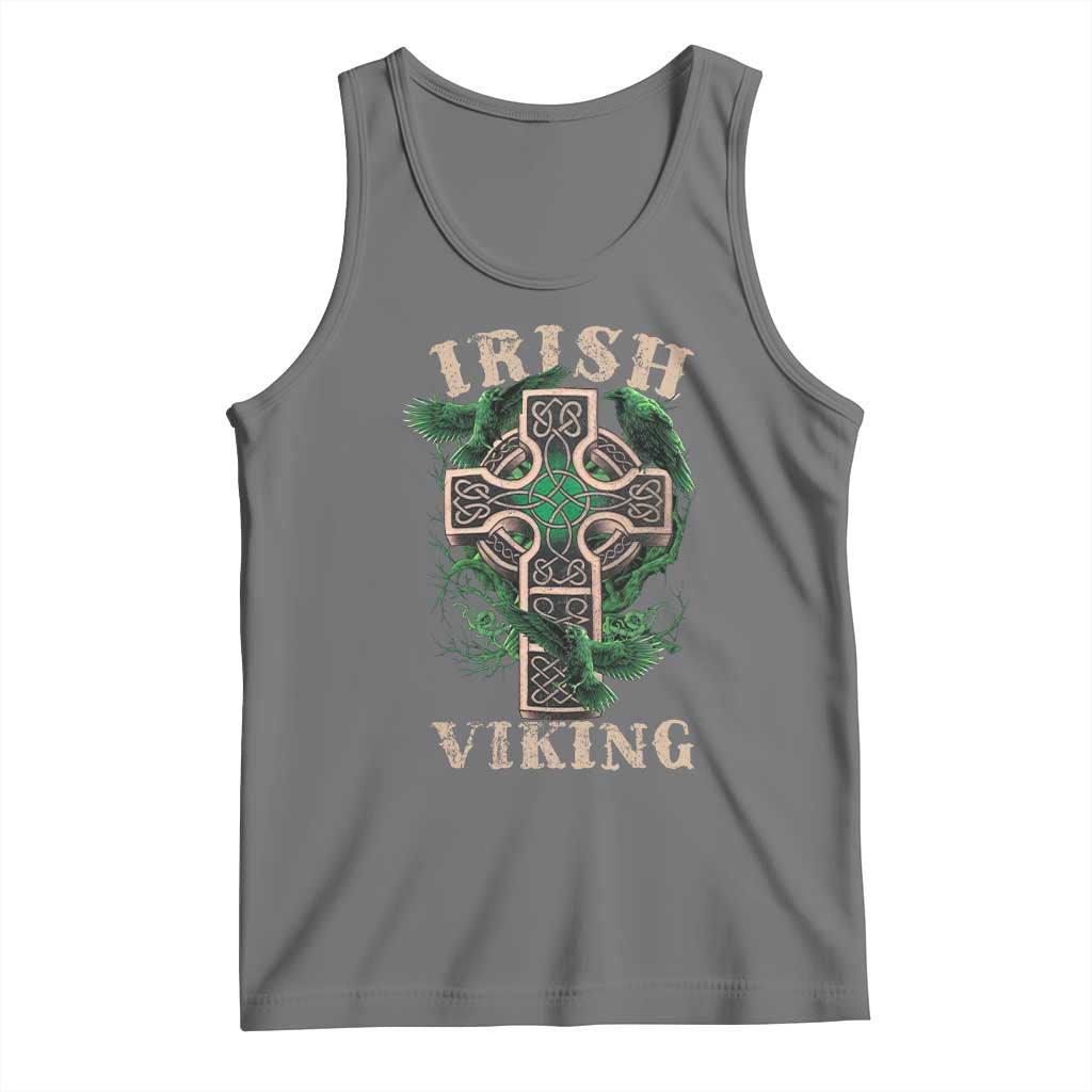 Irish Viking Tank Top Celtic Cross Odin's Raven TS09 Black Heather Print Your Wear