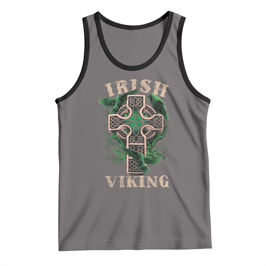 Irish Viking Tank Top Celtic Cross Odin's Raven TS09 Deep Heather Black Print Your Wear