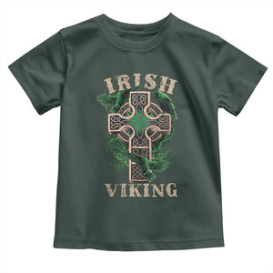 Irish Viking Toddler T Shirt Celtic Cross Odin's Raven TS09 Dark Forest Green Print Your Wear