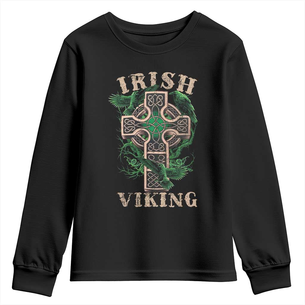 Irish Viking Youth Sweatshirt Celtic Cross Odin's Raven TS09 Black Print Your Wear
