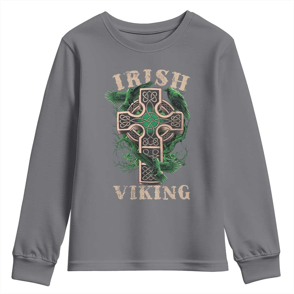 Irish Viking Youth Sweatshirt Celtic Cross Odin's Raven TS09 Charcoal Print Your Wear