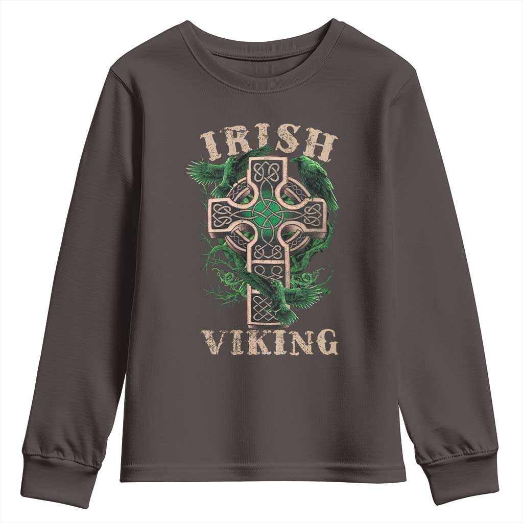 Irish Viking Youth Sweatshirt Celtic Cross Odin's Raven TS09 Dark Chocolate Print Your Wear