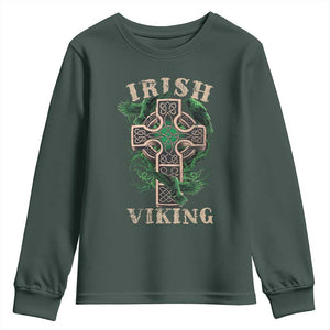 Irish Viking Youth Sweatshirt Celtic Cross Odin's Raven TS09 Dark Forest Green Print Your Wear