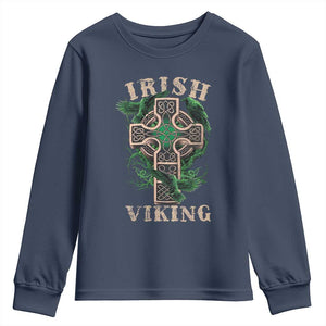 Irish Viking Youth Sweatshirt Celtic Cross Odin's Raven TS09 Navy Print Your Wear