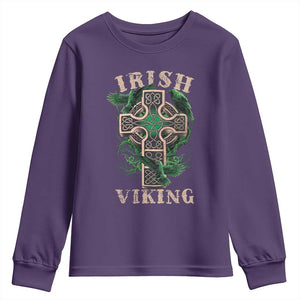 Irish Viking Youth Sweatshirt Celtic Cross Odin's Raven TS09 Purple Print Your Wear